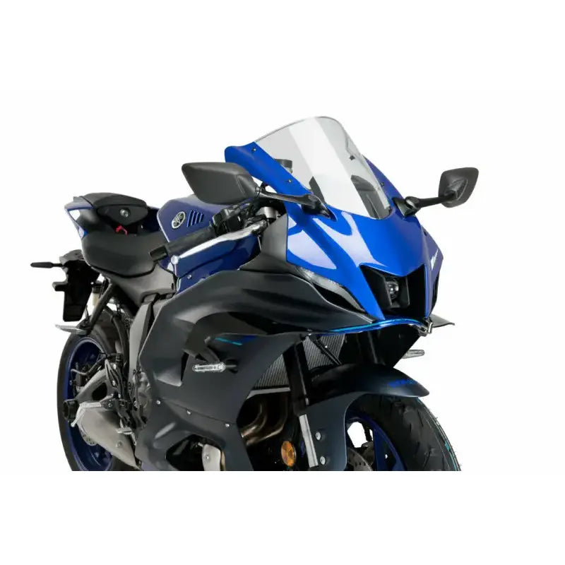Blue and black Yamaha motorcycle with Downforce Side Spoilers Cybertruck accessories