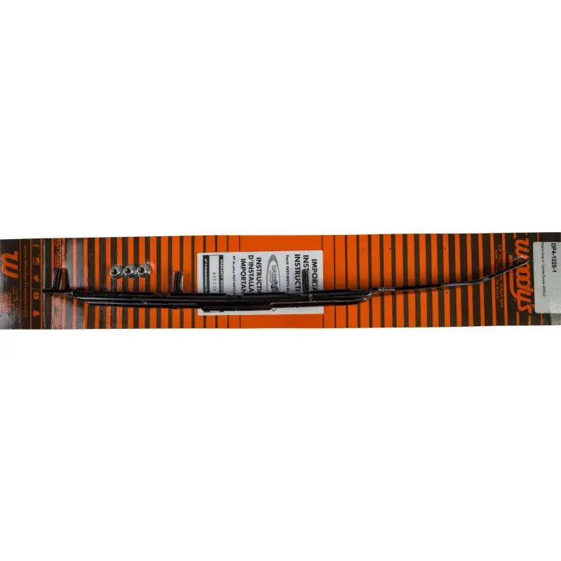 Black wiper blade with installation instructions on orange and brown packaging for DP4-1225 Dooly