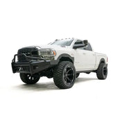 DR19-Q4462-1 Fab Fours Black Steel Elite Front bumper on a white off-road truck.