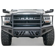 Front view of a truck featuring the DR19-S4460-1 Fab Fours Black Steel Front Bumper for enhanced protection and style, ideal for off-road adventures and rugged terrains, compatible with various vehicle models, Bumpers, Grilles & Guards, AVADA - Best Sellers, Must Haves