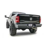 DR19-U4450-1 Fab Fours Black Steel Elite Rear bumper on a black truck, showcasing its high-quality black steel construction and rugged, aggressive design, ideal for off-road challenges and superior rear-end protection, Bumpers, Grilles & Guards, AVADA - Best Sellers, Must Haves