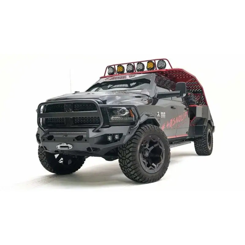 DR19-X4450-1 Fab Fours 2019 Dodge HD Matrix Full Guard on a customized Dodge RAM 3500 truck showcasing rugged protection and aggressive styling.