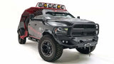 DR19-X4450-1 Fab Fours Matrix Full Guard on a 2019 Dodge HD truck; durable front-end protection; enhances rugged, industrial look; ideal for off-road adventures.