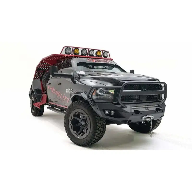 DR19-X4450-1 Fab Fours Matrix Full Guard on a 2019 Dodge HD truck; durable front-end protection; enhances rugged, industrial look; ideal for off-road adventures.