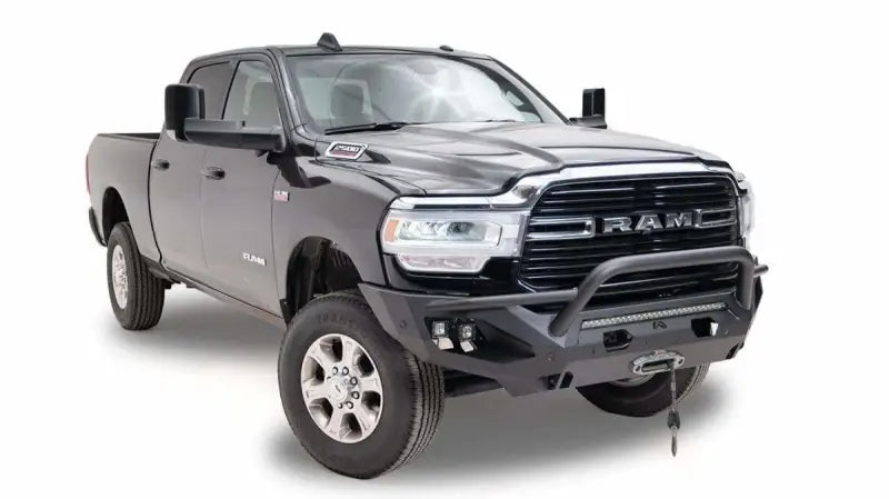 DR19-X4452-1 Fab Fours Matrix Pre-Runner on Dodge HD 2019, showcasing heavy-duty construction and sleek Matrix design, ideal for off-road protection.