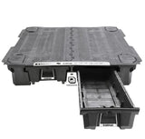 Black truck bed storage system.