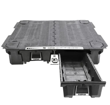 Black truck bed storage system.