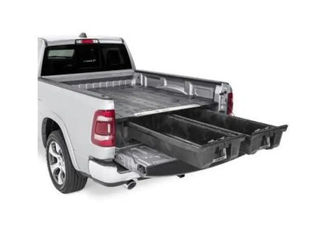Silver pickup truck with DR6 Decked bed storage drawers for long-lasting truck bed storage