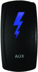 Black rocker switch with blue lightning bolt for DragonFire Racing Lighted Switch Aux On/Off Red LED