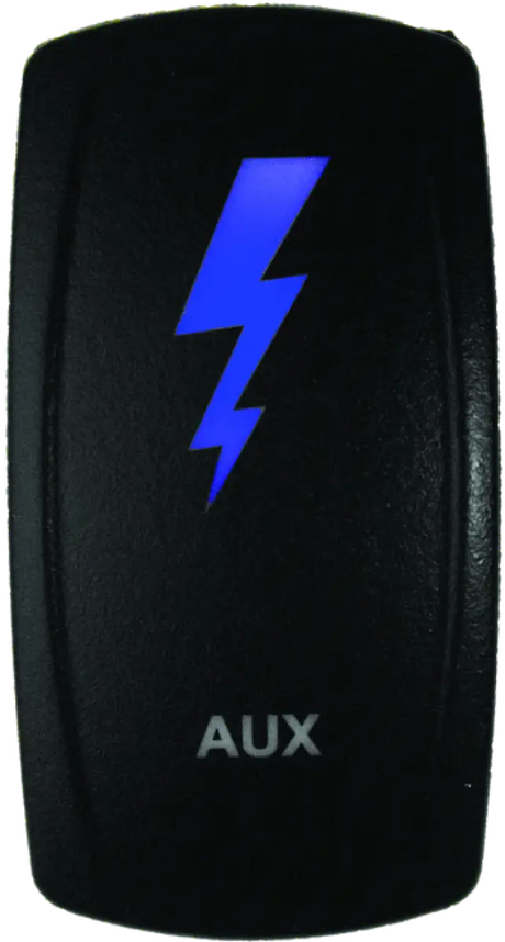 Black rocker switch with blue lightning bolt for DragonFire Racing Lighted Switch Aux On/Off Red LED