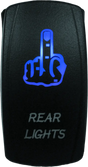 Black lighted switch with blue middle finger graphic for DragonFire Racing rear light