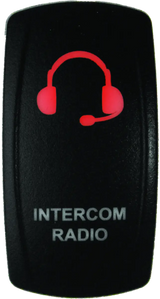 Black intercom radio switch with blue LED from DragonFire Racing Lighted Switch series