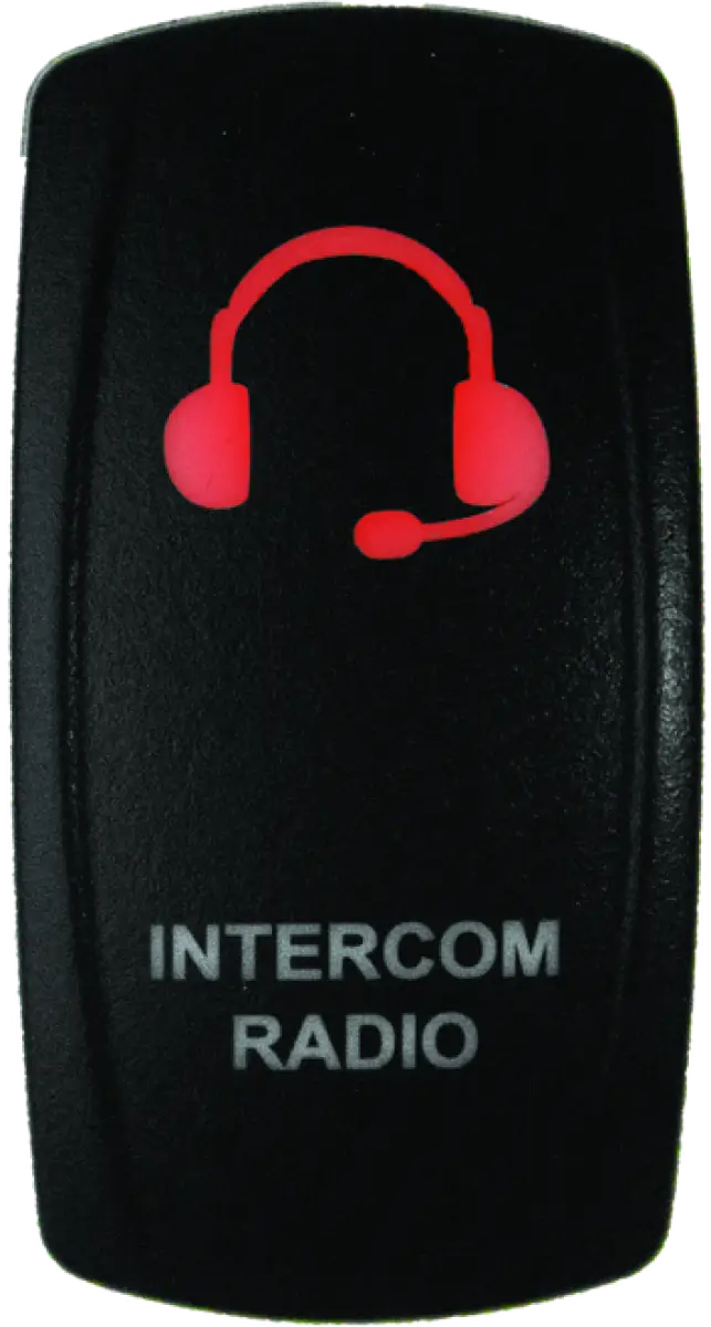 Black intercom radio switch with blue LED from DragonFire Racing Lighted Switch series