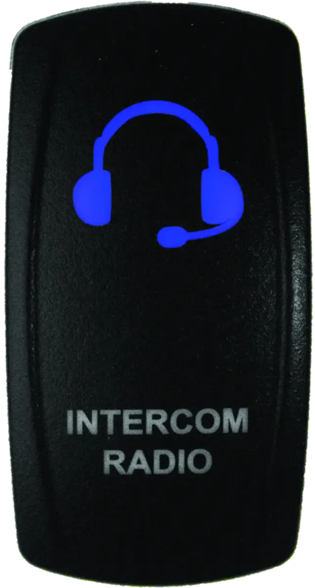 Black rocker switch with blue headset icon for DragonFire Racing Lighted Switch Red LED