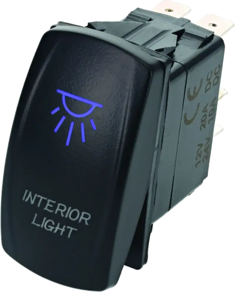 Black rocker switch with blue light from DragonFire Racing Lighted Switch On/Off Blue