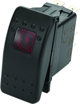 Black rocker switch with red indicator from DragonFire Racing Lighted Switch line