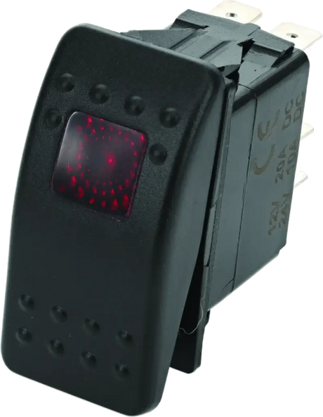 Black rocker switch with red indicator from DragonFire Racing Lighted Switch line