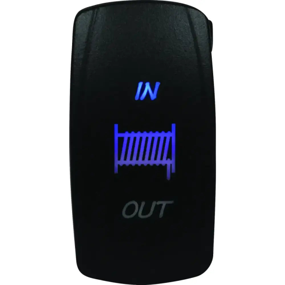 Illuminated black rocker switch from DragonFire Racing Lighted Switch Winch In/Out Blue