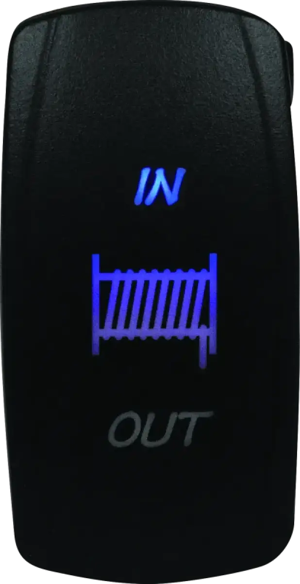 Illuminated black rocker switch from DragonFire Racing Lighted Switch Winch In/Out Blue