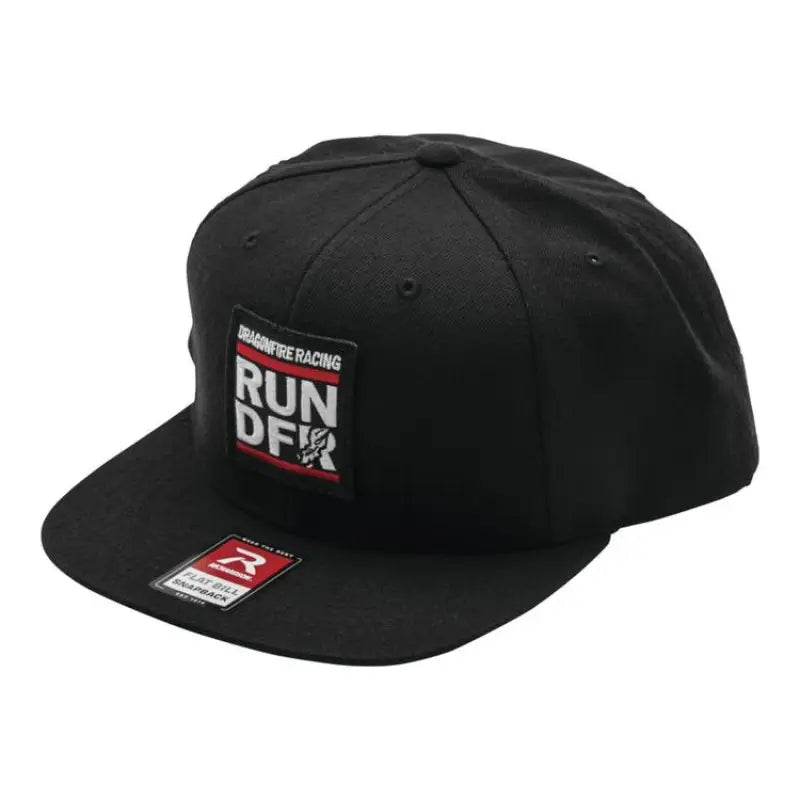 Black flat-brimmed cap from DragonFire Racing Run DFR collection perfect for racing fans