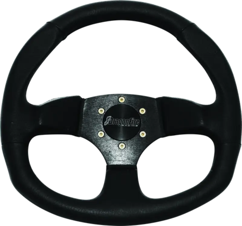 Black DragonFire Racing D-shaped steering wheel with textured grip and Aeromotive logo