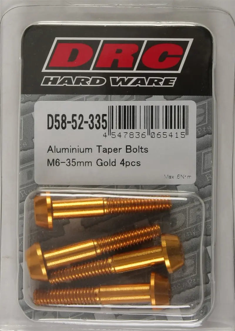 DRC Aluminum Taper Bolts Gold M6x35mm 4/Pk for Powersports