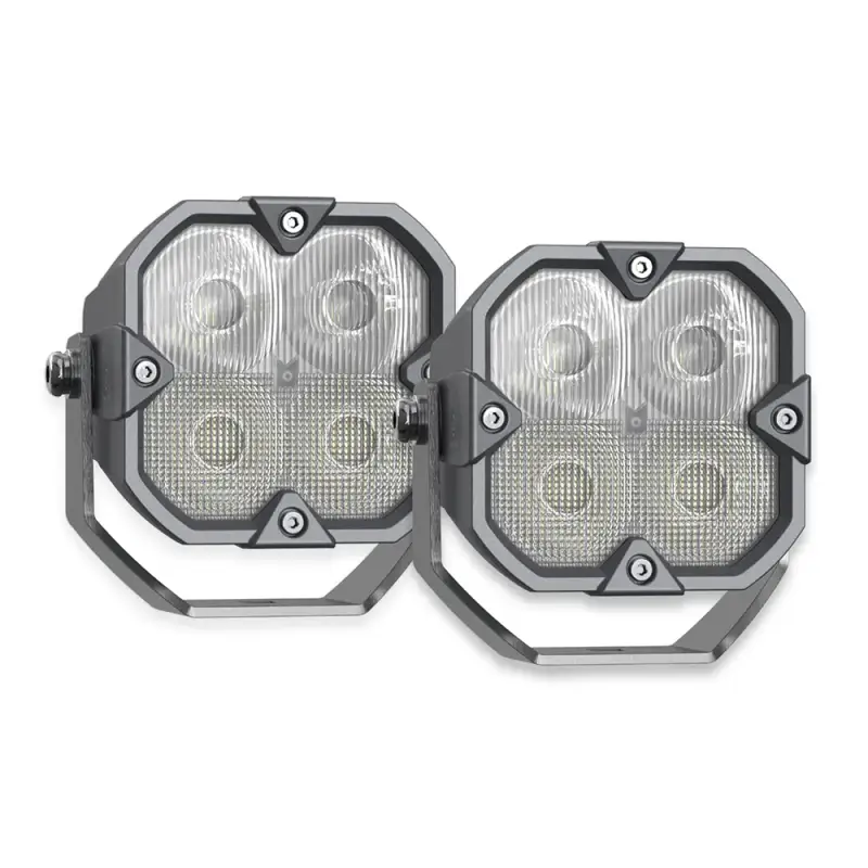 Driving/ Fog Light LED Bulb; 4 Cree XLamp XP-P LED; 3 Inch Cube; Fog Beam; 2800 Lumens; Clear/ Amber Polycarbonate Lens; Powder Coated Black Cast Aluminum Housing; Flush Mount; Set Of 2; With 2 Amber Driving Lenses/ 2 Clear Hybrid Lenses/ 2 Amber Hybrid L - RV and Auto Parts