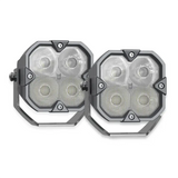 Driving/ Fog Light LED Bulb; 4 Cree XLamp XP-P LED; 3 Inch Cube; Fog Beam; 2800 Lumens; Clear/ Amber Polycarbonate Lens; Powder Coated Black Cast Aluminum Housing; Flush Mount; Set Of 2; With 2 Amber Driving Lenses/ 2 Clear Hybrid Lenses/ 2 Amber Hybrid L - RV and Auto Parts