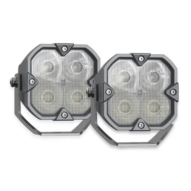 Driving/ Fog Light LED Bulb; 4 Cree XLamp XP-P LED; 3 Inch Cube; Fog Beam; 2800 Lumens; Clear/ Amber Polycarbonate Lens; Powder Coated Black Cast Aluminum Housing; Flush Mount; Set Of 2; With 2 Amber Driving Lenses/ 2 Clear Hybrid Lenses/ 2 Amber Hybrid L - RV and Auto Parts