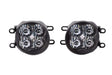 Two black LED fog lights with clear lenses for driving fog light setups
