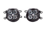 Two black LED fog lights with clear lenses for driving fog light setups