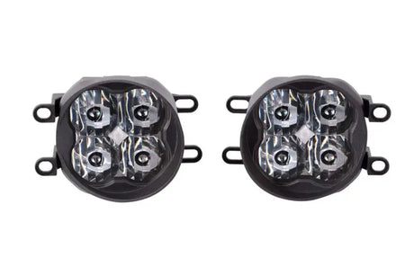 Two black LED fog lights with clear lenses for driving fog light setups