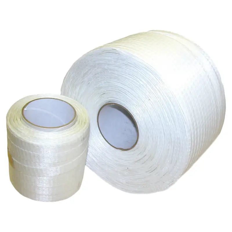 Rolls of white fiberglass woven cord strapping for strong, durable packaging---DS-500 Dr.Shrink