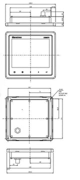 Technical drawing of DSM570-01 Maretron 5.7 high bright color display device