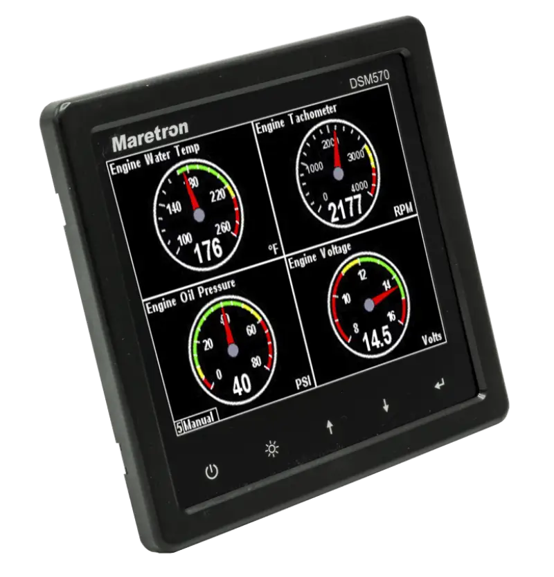 Digital engine monitoring display on Maretron DSM570-01 bright color display with high brightness