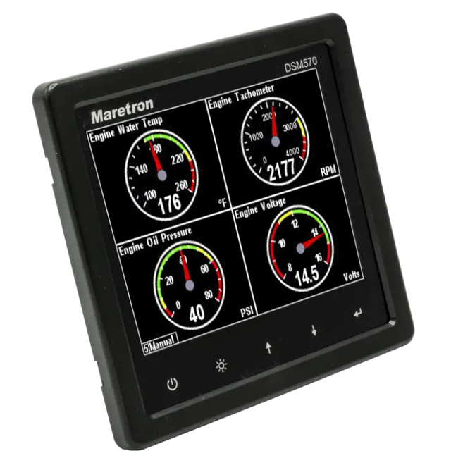 Digital engine monitoring display on Maretron DSM570-01 bright color display with high brightness