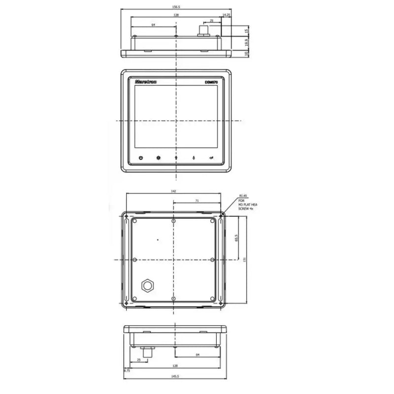 Technical drawing of DSM570-01 Maretron 5.7 high bright color display device