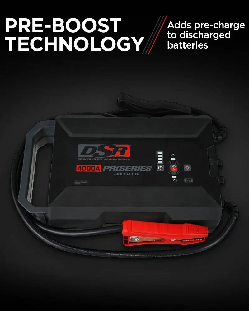 Black battery jump starter with red clamp for DSR164 Schumacher DSR164 4000A lithium
