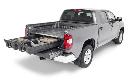 Gray pickup truck with bed storage drawers on DT3 Decked Toyota Tundra 2022+