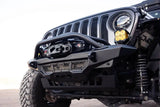 DV8 Offroad Spec Series Front Bumper on 2018-2023 Wrangler JL/Gladiator JT with winch and light bar mount.