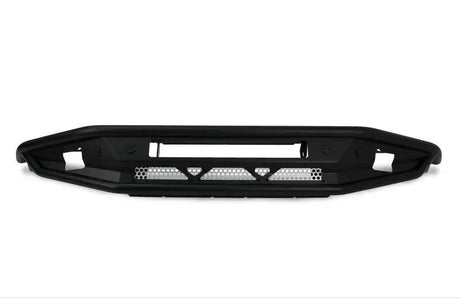 DV8 Offroad 21-22 Ford Bronco Competition Series Front Bumper with steel skid plate and bolt-on side gussets for enhanced engine protection.