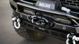 DV8 Offroad Spec Series Front Bumper on 2021-2023 Ford Bronco with winch mount and bull bar.