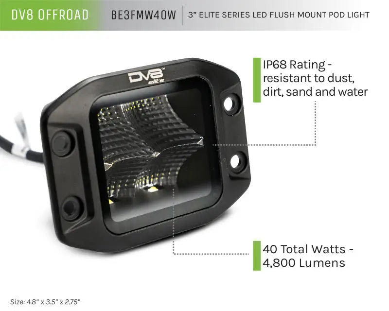 DV8 Offroad Elite Series 3in Cube LED Light 40W Spot 3W - Truck & Automotive
