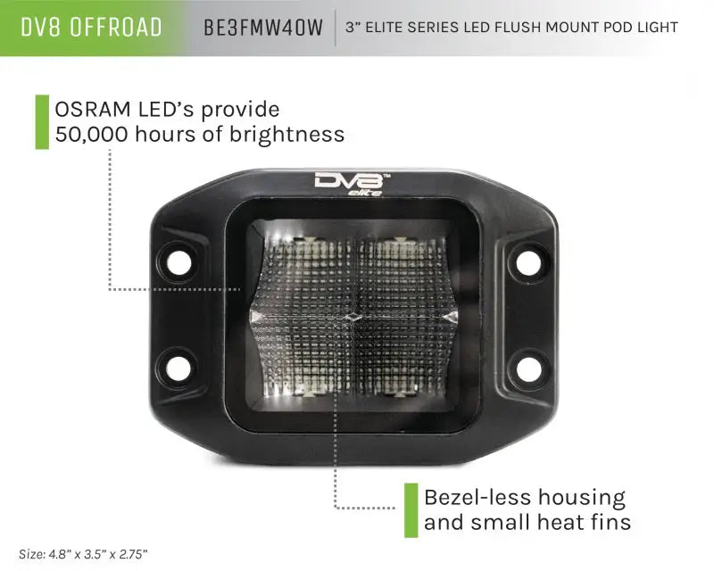 DV8 Offroad Elite Series 3in Cube LED Light 40W Spot 3W - Truck & Automotive