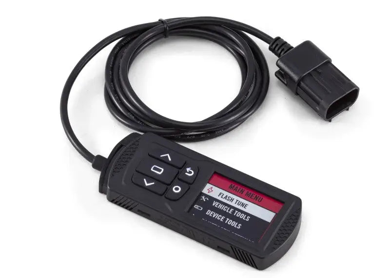Black handheld Dynojet Power Vision for Indian Motorcycle FTR1200 with cable and connector