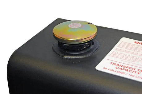 Black Dee Zee transfer tank with yellow cap for liquid transfer needs