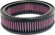 Round air filter with black frame and red media for increased performance RV and truck parts