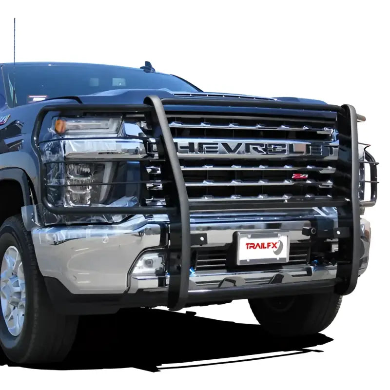 E0038S Trailfx Grille Guard installed on a 2020 Chevy 25/3500, enhancing protection and style for truck enthusiasts, RV, Automotive, Powersports, off-road, marine, exterior, truck accessories, interior, truck bed, rv parts, Truck & Automotive, AVADA - Best Sellers