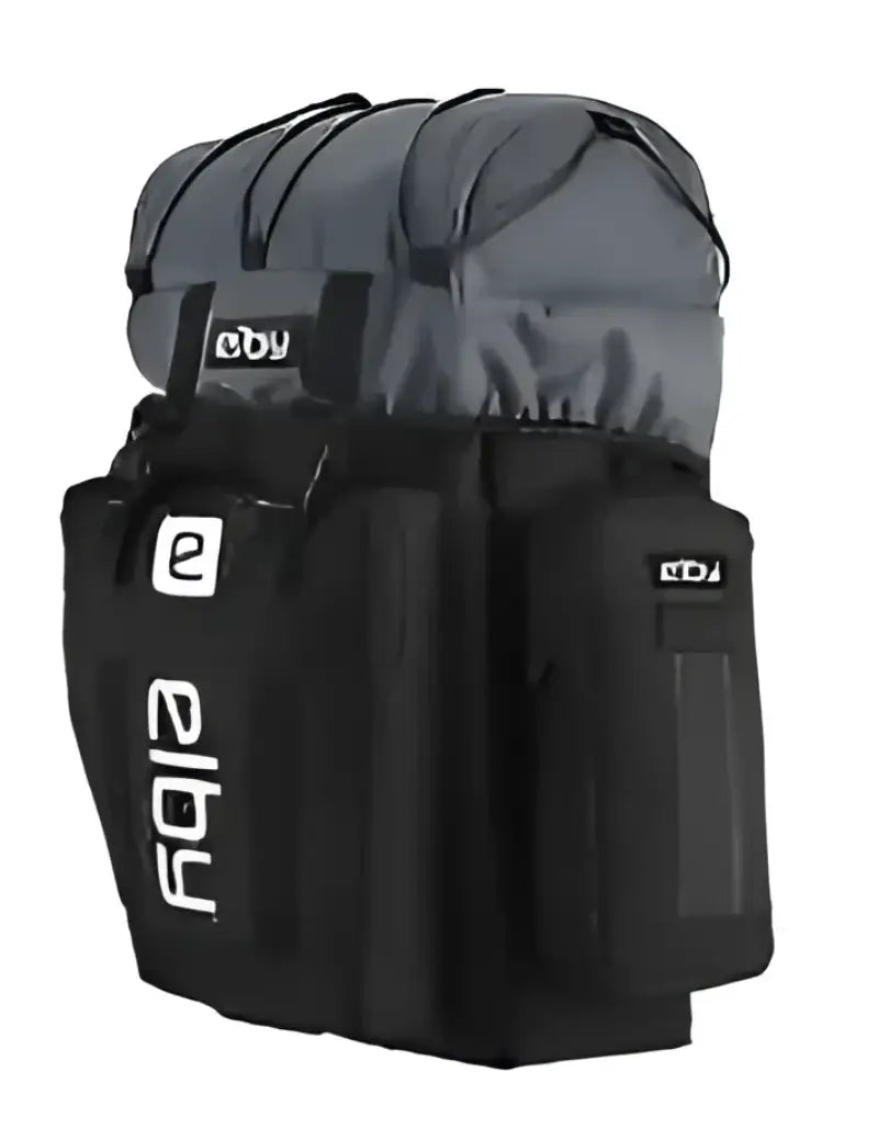 Elby Bikes E08151 Pannier Bag, Black with White Logo, Versatile and Durable Storage Solution for Cycling Enthusiasts.