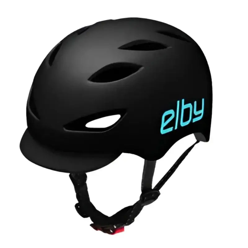 Elby Bikes Urban Commuter Helmet W/Vsr Blk M/L - sleek black with blue Elby logo, premium safety.
